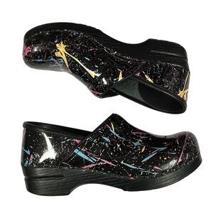 Dansko Professional Clogs Black Patent Leather Paint Splatter EUR 41 US 10.5 11